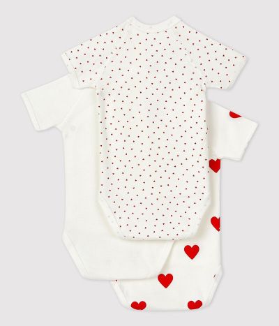 Lot de 3 bodies croisés manches courtes cœur bébé en coton