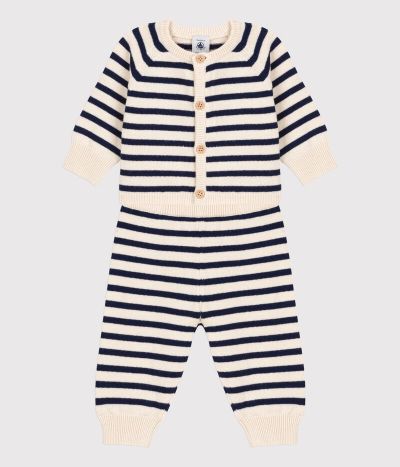 Ensemble 2 pièces à rayures marinières bébé en tricot laine et coton