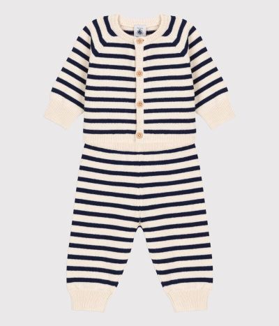 Ensemble 2 pièces à rayures marinières bébé en tricot laine et coton