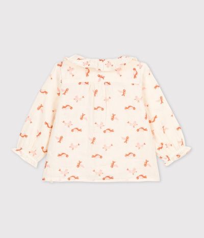 Blouse bébé imprimée oiseaux en gaze de coton