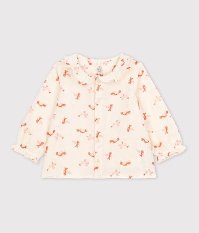 Blouse bébé imprimée oiseaux en gaze de coton
