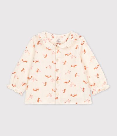 Blouse bébé imprimée oiseaux en gaze de coton