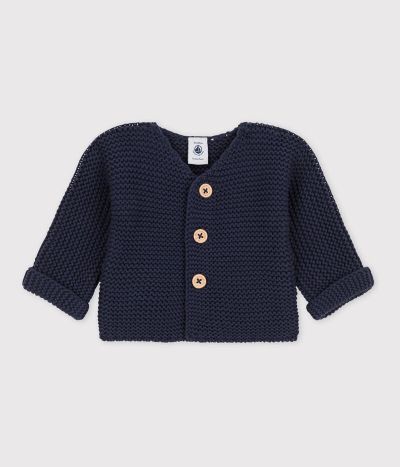 Cardigan bébé tricot point mousse en coton