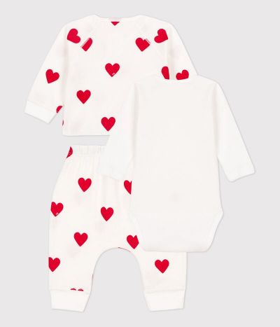 Ensemble 3 pièces à cœurs bébé en coton