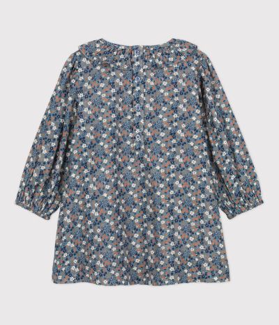 Robe fleurie à manches longues en gaze de coton enfant fille