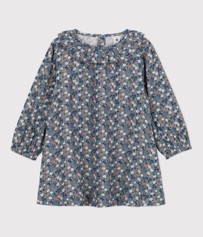 Robe fleurie à manches longues en gaze de coton enfant fille