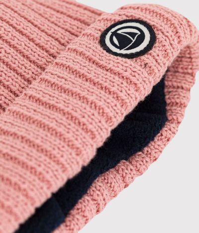 Bonnet bébé en tricot doublé en polaire recyclée