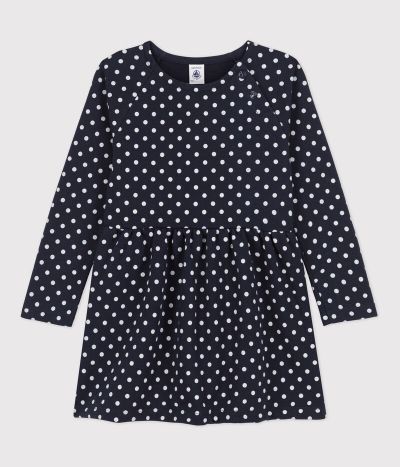 Robe à pois manches longues en molleton enfant fille