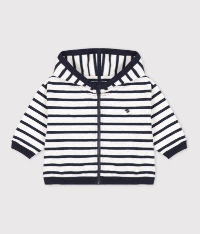 Sweatshirt à capuche bébé rayé marinière en jesey épais