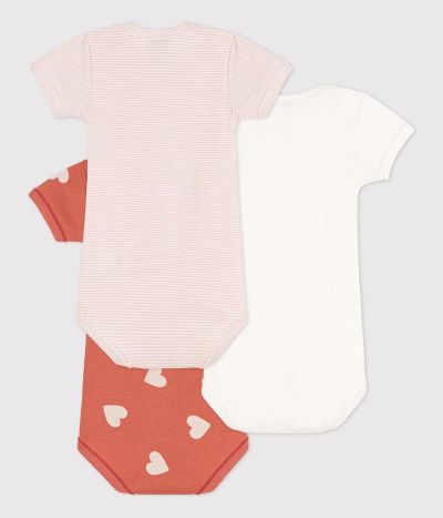 Lot de 3 bodies manches courtes cœur bébé en coton