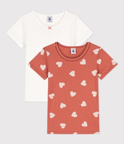 Lot de 2 tee-shirts manches courtes coeur petite fille en coton