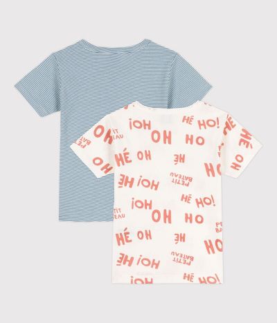 Lot de 2 tee shirts manches courtes milleraies petit garçon en coton