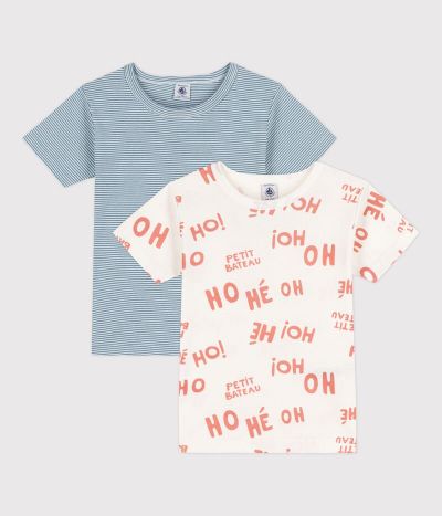 Lot de 2 tee shirts manches courtes milleraies petit garçon en coton