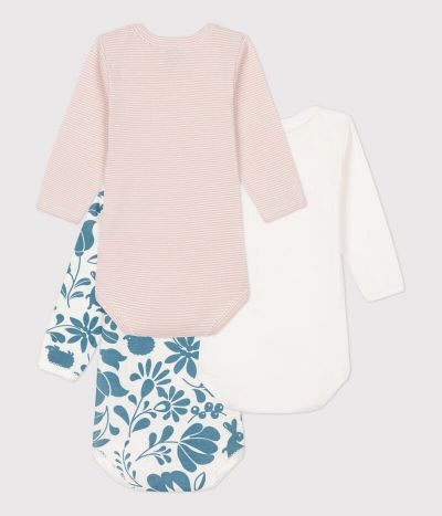 Lot de 3 bodies manches longues fleur bébé en coton