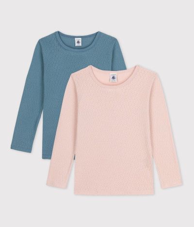 Tee-shirts manches longues petite fille en coton ajouré