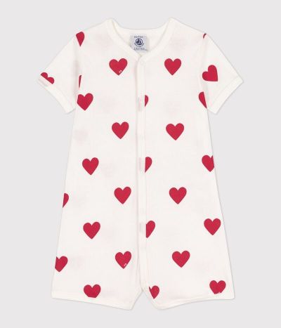 Combinaison courte cœur bébé en coton