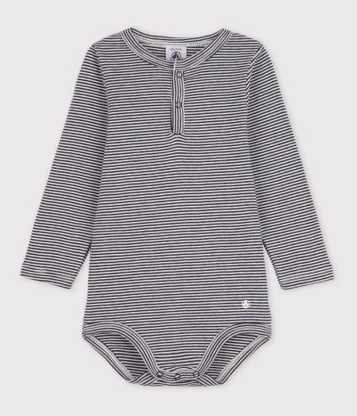 Body manches longues bébé rayé col tunisien en coton