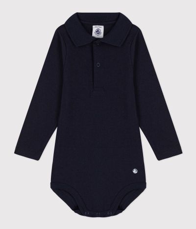 Body manches longues bébé col polo en coton