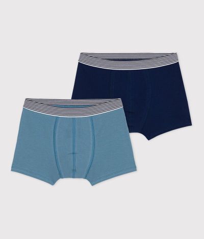 Lot de 2 boxers unis garçon en coton et élasthanne