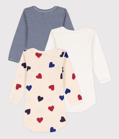 Lot de 3 bodies manches longues cœur bébé en coton
