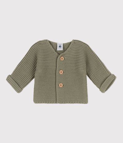 Cardigan bébé tricot point mousse en coton