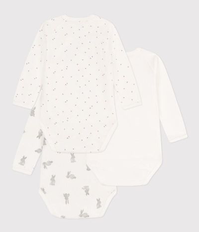 Lot de 3 bodies croisés manches longues lapins en coton