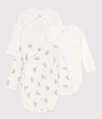 Lot de 3 bodies croisés manches longues lapins en coton