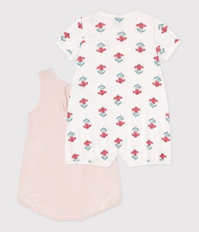 Lot de 2 combinaisons courtes fleurs en coton bébé