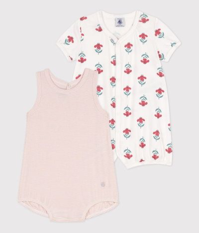 Lot de 2 combinaisons courtes fleurs en coton bébé