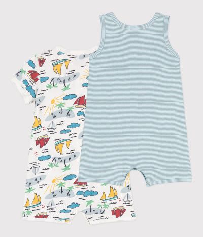 Lot de 2 combinaisons courtes explorateurs en coton bébé