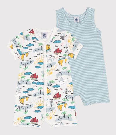 Lot de 2 combinaisons courtes explorateurs en coton bébé