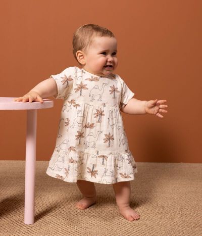 Robe manches courtes bébé en gaze de coton imprimée