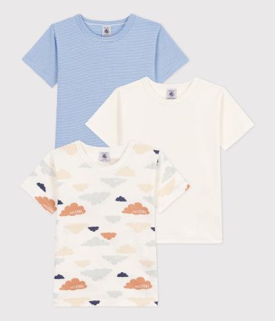 Lot de 3 tee-shirts manches courtes nuages en coton petit garçon