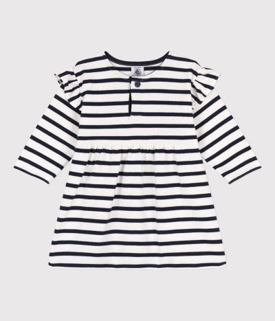 Robe manches longues bébé rayée marinière en jersey épais
