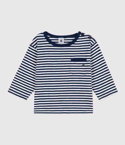 Tee-shirt manches longues bébé en jersey flammé rayé