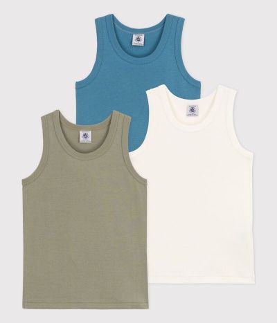 Lot de 3 débardeurs unis en coton petit garçon