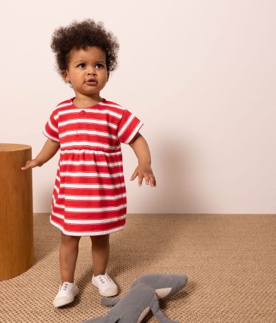 Robe manches courte bébé en jersey épais rayé