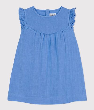 Robe sans manche bébé en gaze de coton unie