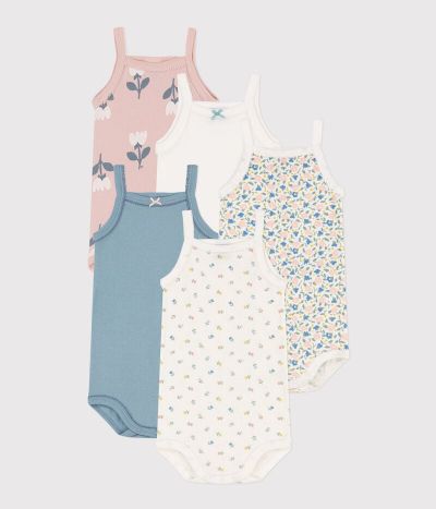 Lot de 5 bodies bretelles fleurs en coton