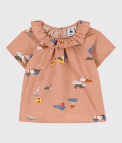 Blouse manches courtes bébé en popeline imprimée