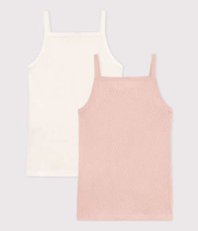 Lot de 2 chemises à bretelles unies en coton ajouré petite fille