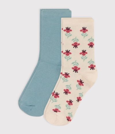 Lot de 2 paires de chaussettes fleurs en jersey de coton enfants