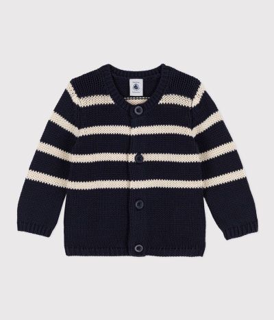 Cardigan bébé en tricot de coton rayé