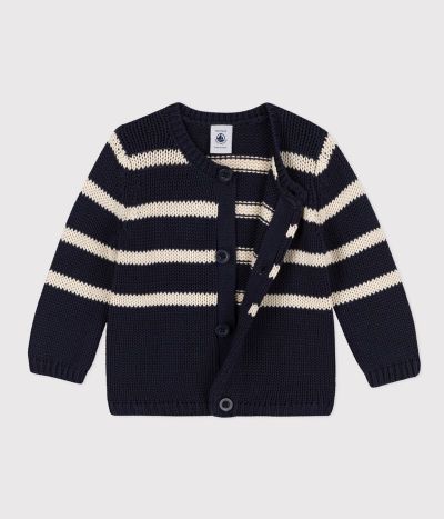 Cardigan bébé en tricot de coton rayé