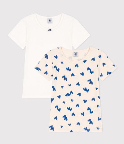 Lot de 2 tee shirts manches courtes cœur en coton petite fille