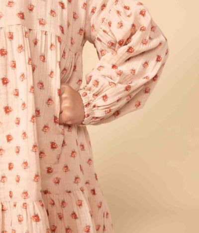 Robe manches longues en gaze de coton fleurie enfant fille