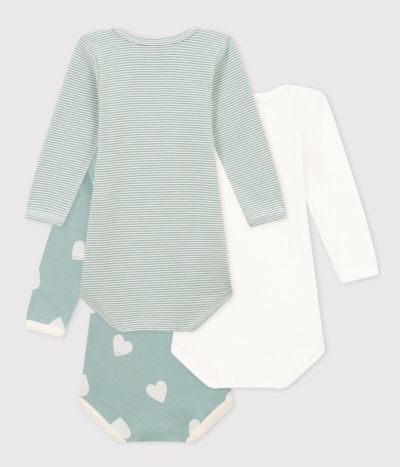 Lot de 3 bodies manches longues coeurs bébé en coton