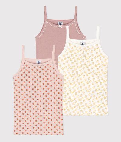 Lot de 3 chemises à bretelles fleur en coton petite fille