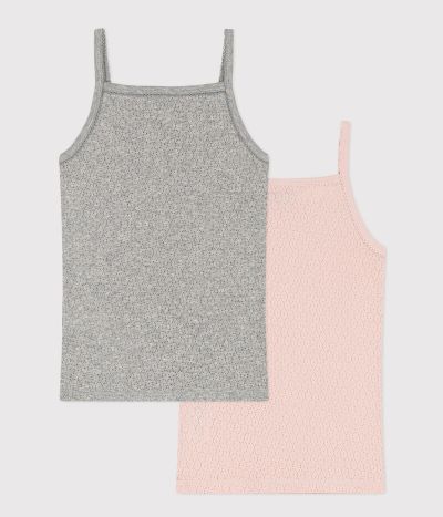 Lot de 2 chemises à bretelles en coton ajouré petite fille