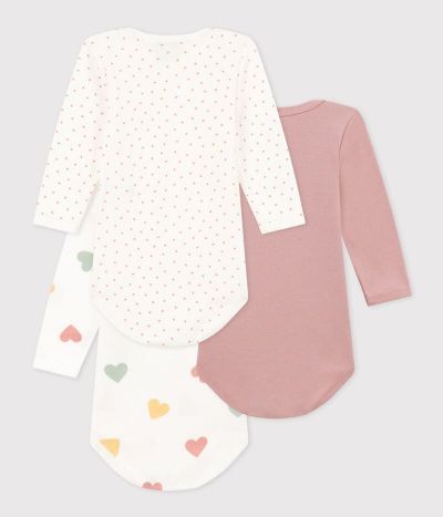 Lot de 3 bodies manches longues coeurs bébé en coton